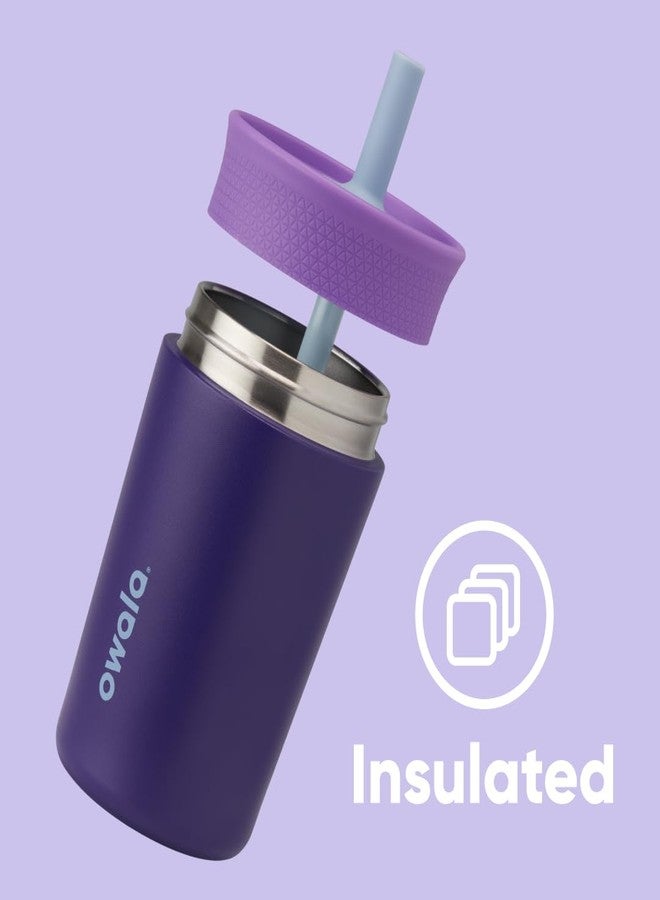 Owala Kids Insulation Stainless Steel Tumbler with Spill Resistant Flexible Straw, Easy to Clean, Kids Water Bottle, Great for Travel, Dishwasher Safe, 12 Oz, Purple (Peacock Palace) - Image 3